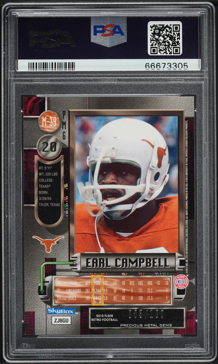 2012 Fleer Retro Precious Metal Gems PMG Red Earl Campbell /100 #M-39 PSA 8