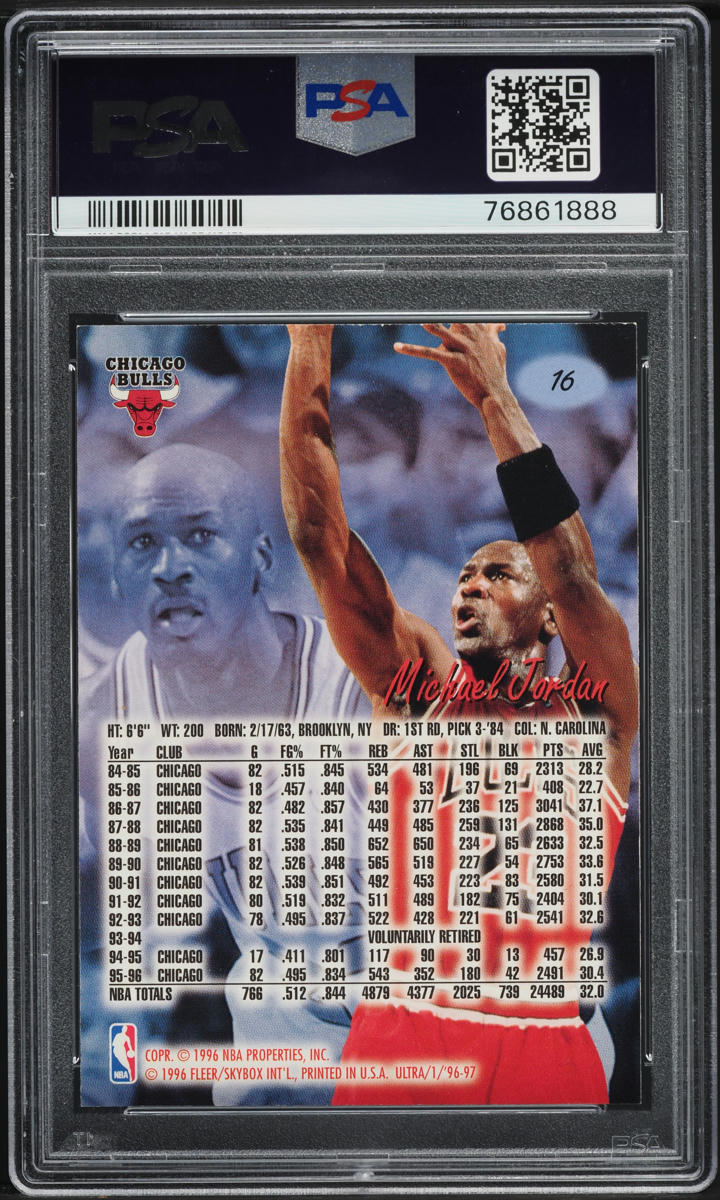 1996 Ultra Basketball Michael Jordan #16 PSA 8 NM-MT