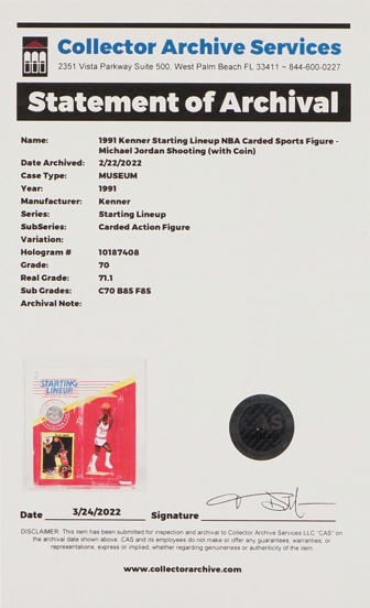 1991 Kenner Starting Lineup NBA w/Collector Coin Michael Jordan CAS 70