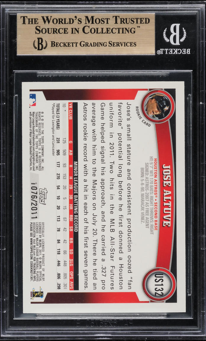 2011 Topps Update Gold Jose Altuve ROOKIE /2011 #US132 BGS 9.5 GEM MINT