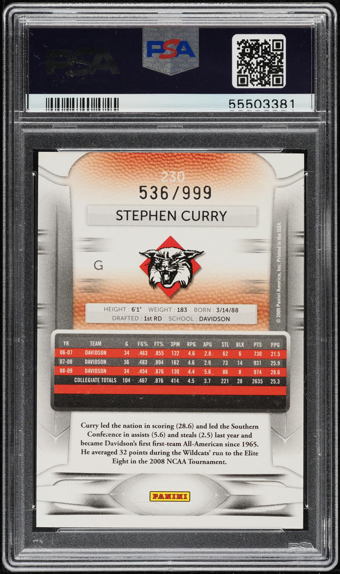 2009 Prestige Draft Picks Light Blue Stephen Curry ROOKIE /999 PSA