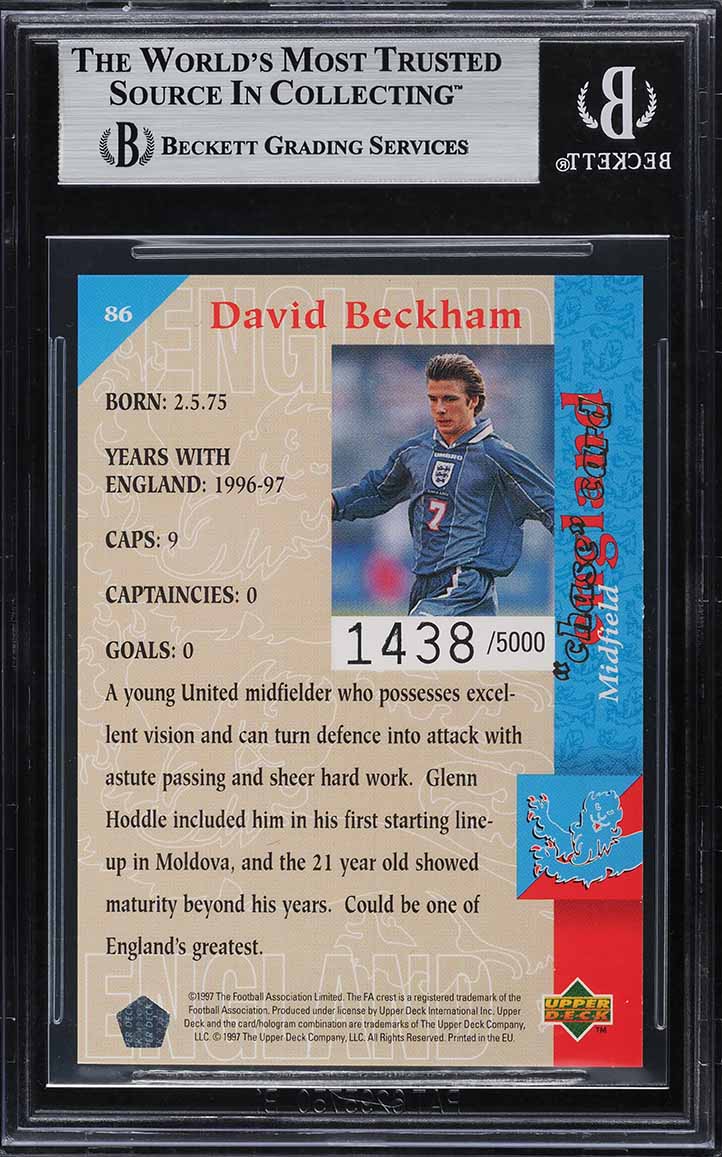 1997 Upper Deck England Three Lions David Beckham ROOKIE /5000 #86 BGS 8.5