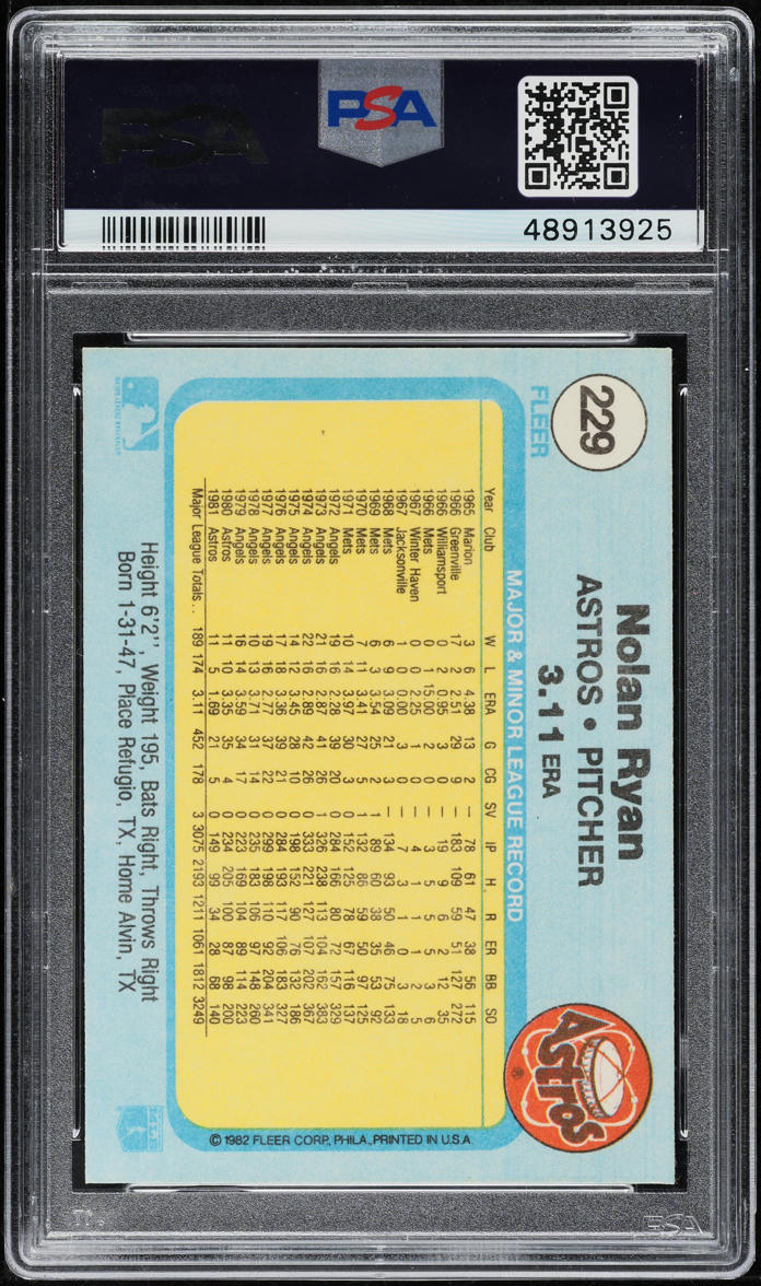 1982 Fleer Nolan Ryan #229 PSA 10 GEM MINT