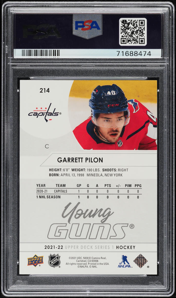 2021 Upper Deck Young Guns Garrett Pilon ROOKIE #214 PSA 10 GEM MINT