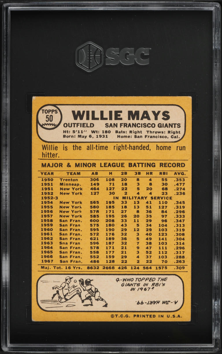 1968 Topps Willie Mays #50 SGC AUTH