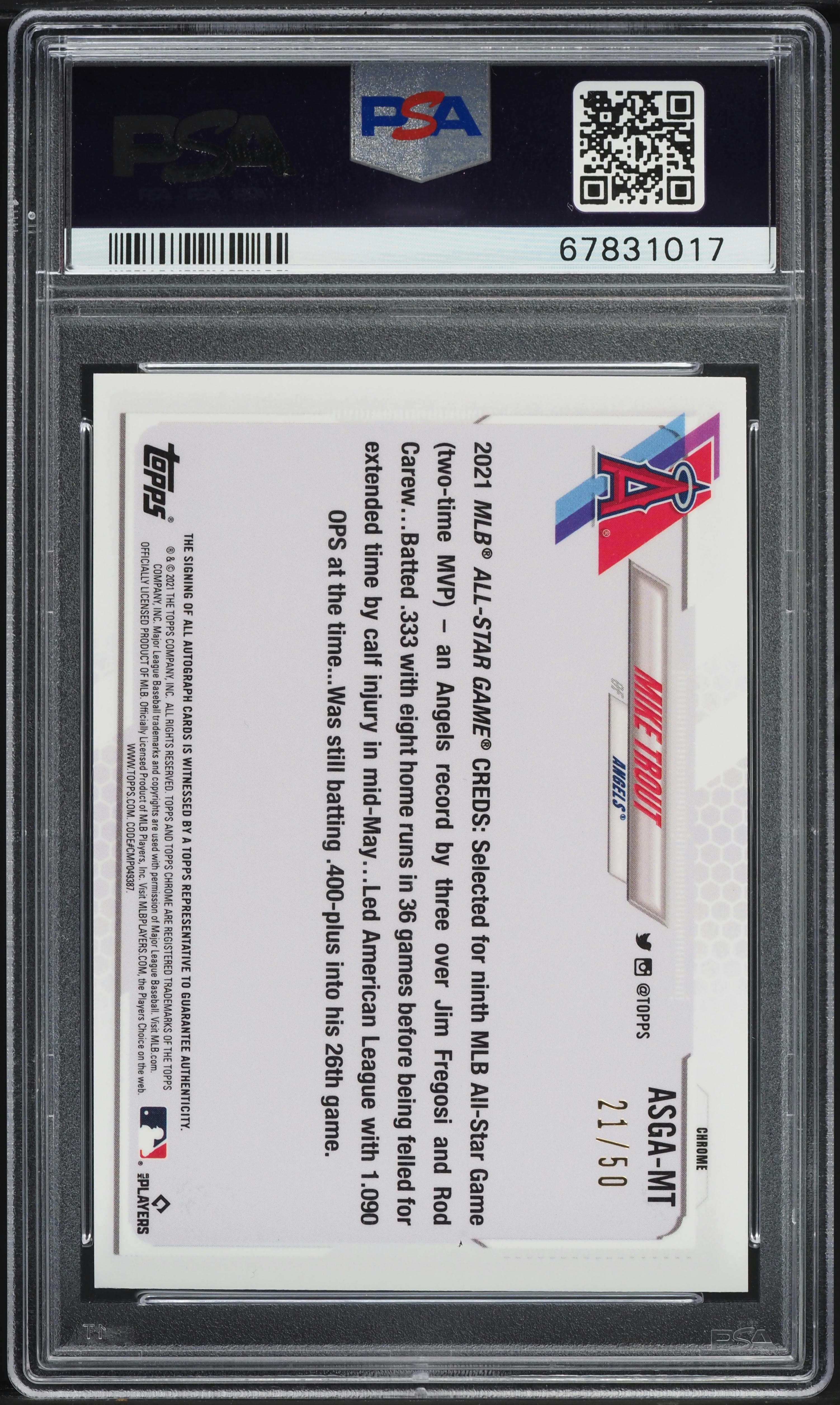 2021 Topps Chrome Update All-Star Game Gold Refractor Mike Trout AUTO /50  PSA 9 on Fanatics Collect