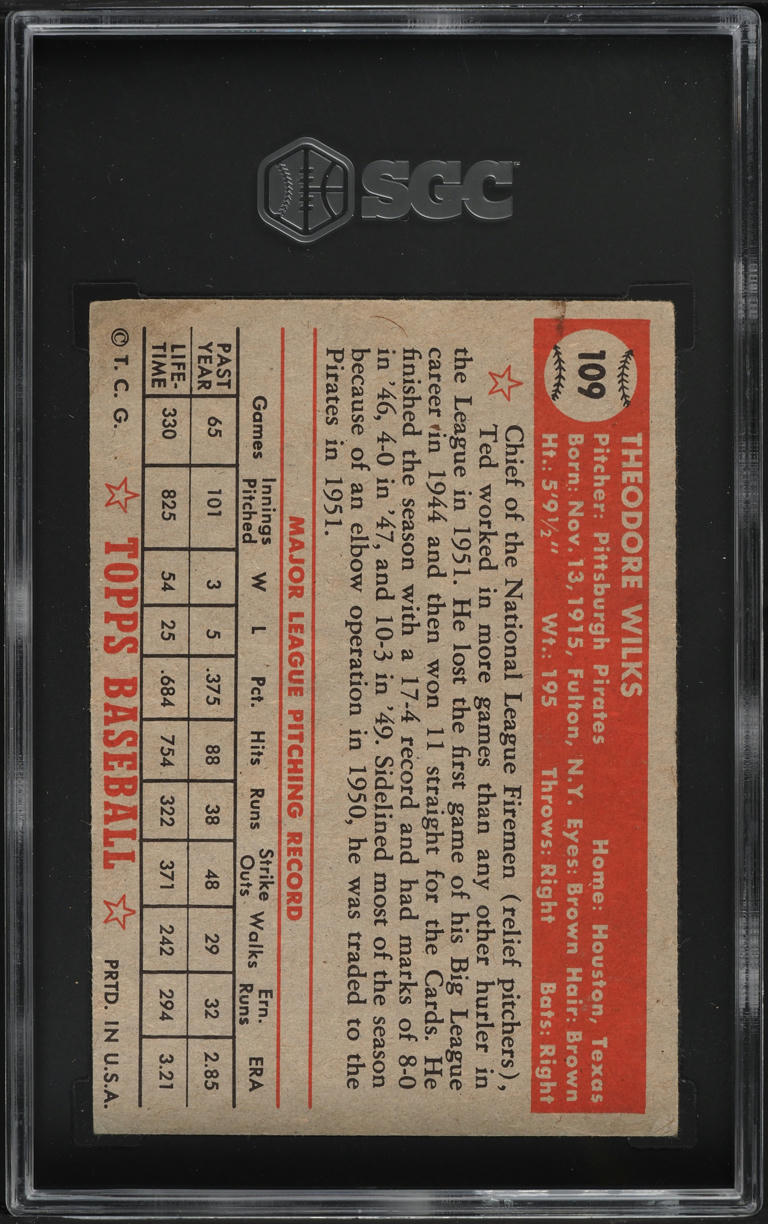 1952 Topps Ted Wilks #109 SGC 4 VGEX