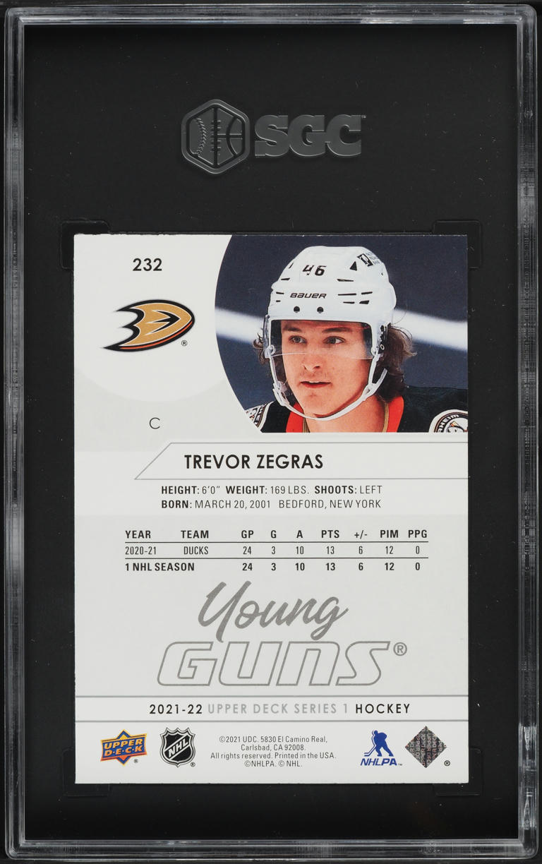 2021 Upper Deck Young Guns Trevor Zegras ROOKIE #232 SGC 10 GEM MINT