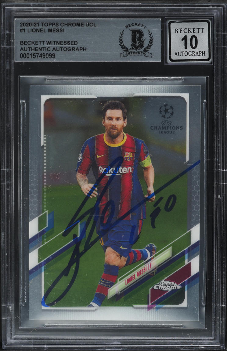 2020 Topps Chrome UEFA Champions League Lionel Messi AUTO #1 BAS BGS AUTH