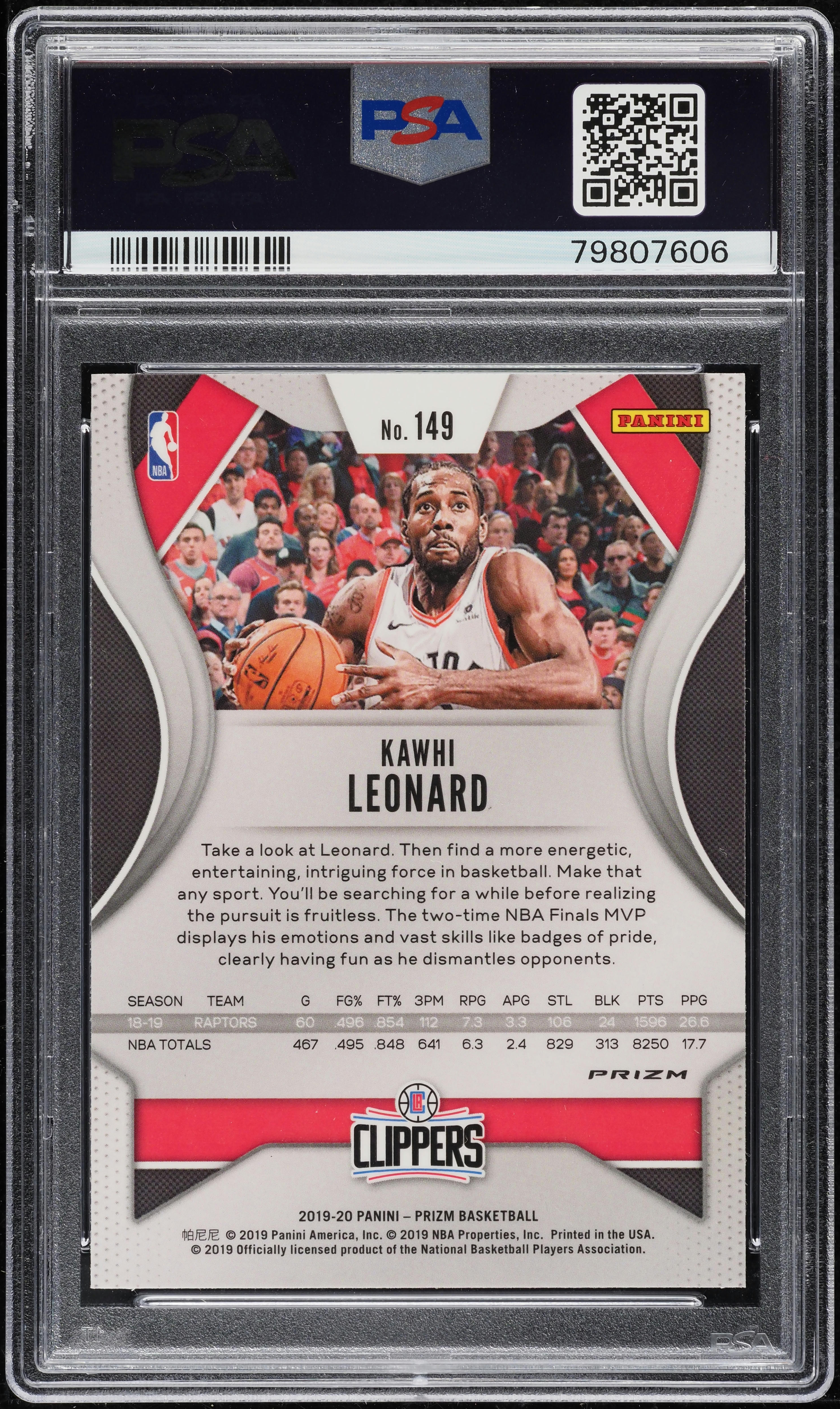 2019 Panini Prizm Blue Shimmer Kawhi Leonard #149 PSA 9 MINT on