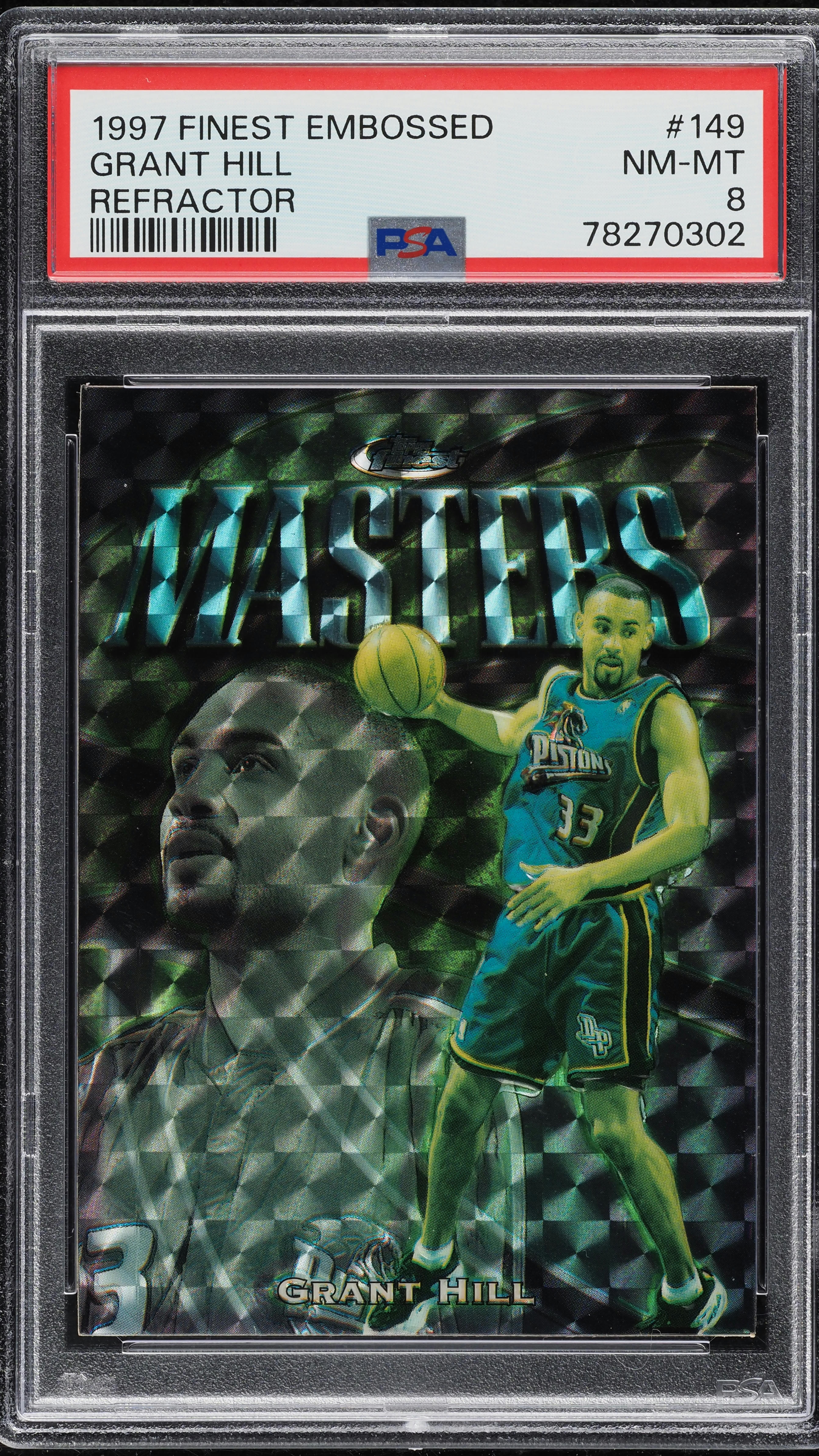 1997 Finest Embossed Refractor Grant Hill /263 #149 PSA 8 NM-MT on