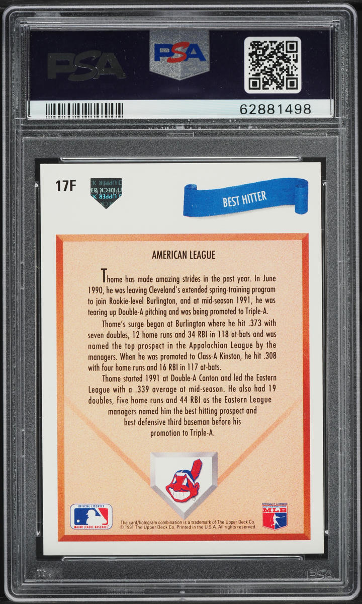 1991 Upper Deck Final Edition Jim Thome ROOKIE #17F PSA 10 GEM MINT