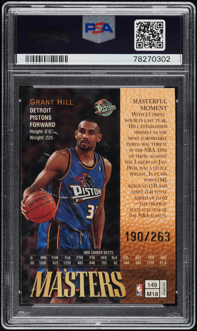 1997 Finest Embossed Refractor Grant Hill /263 #149 PSA 8 NM-MT on