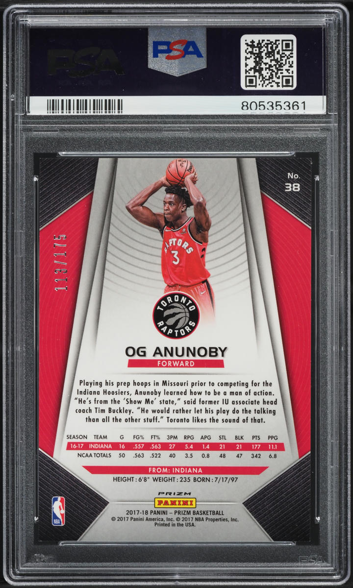 2017 Panini Prizm Fast Break Blue OG Anunoby ROOKIE /175 #38 PSA 9 MINT