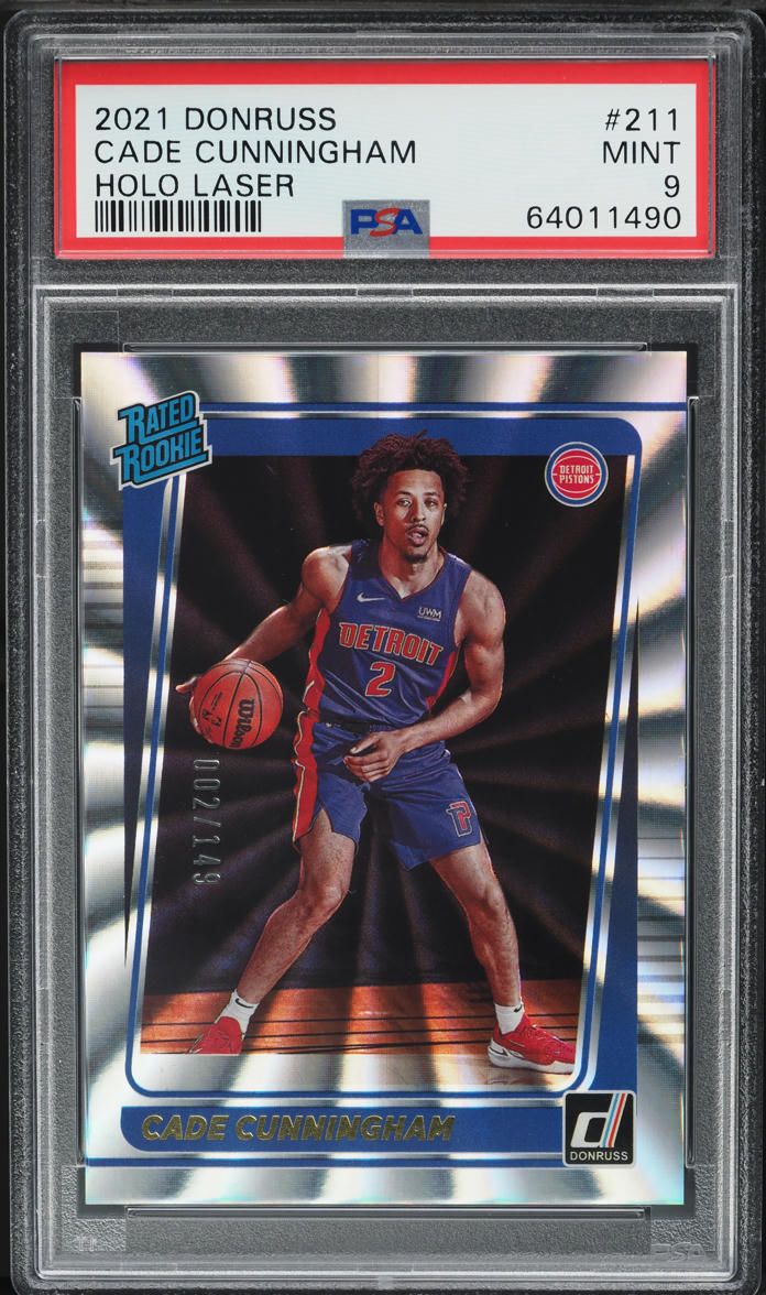 2021 Donruss Holo Laser Cade Cunningham ROOKIE JERSEY # 2/149 #211 PSA 9 MINT