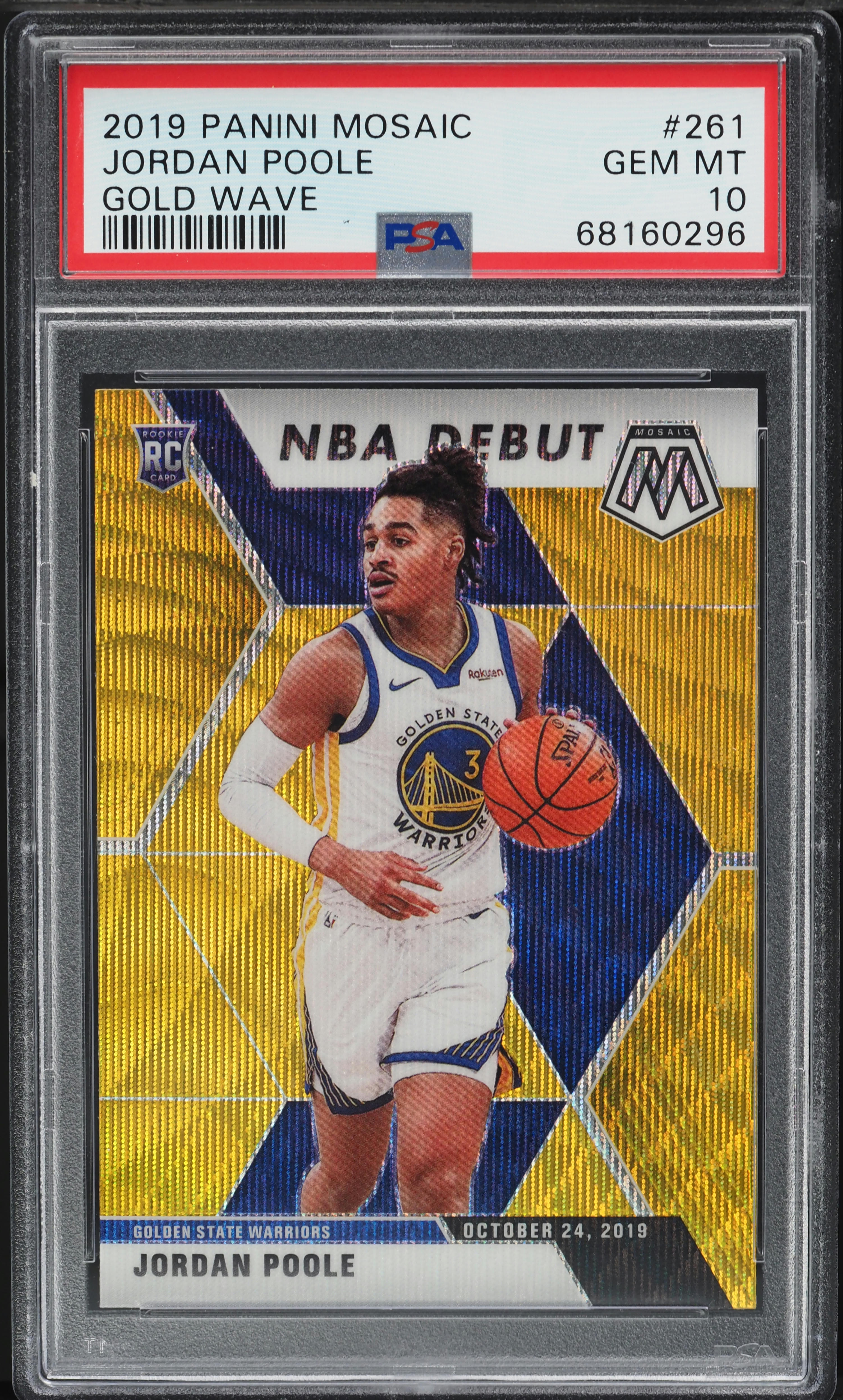 2019 Panini Mosaic Gold Wave Jordan Poole ROOKIE #261 PSA 10 GEM