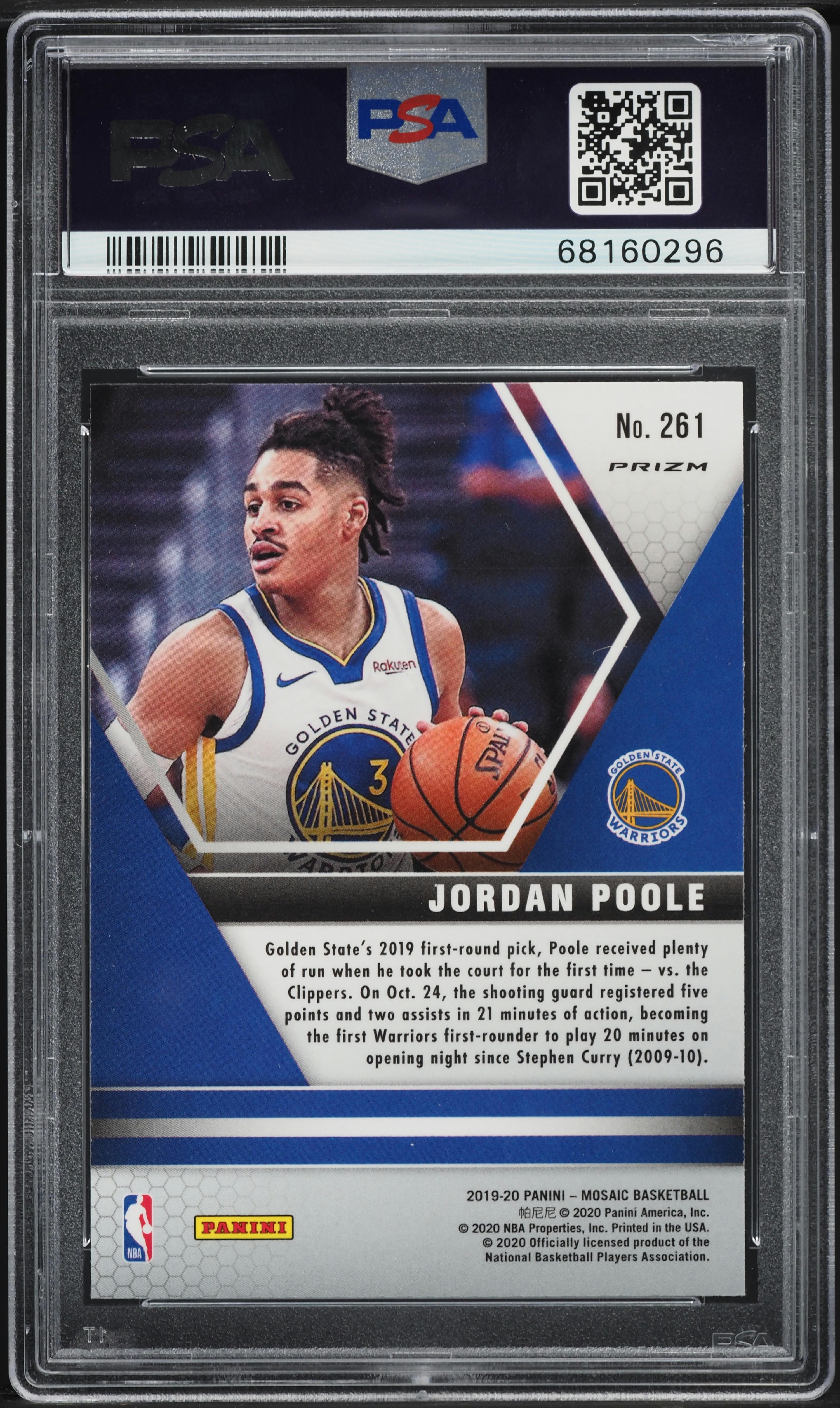 2019 Panini Mosaic Gold Wave Jordan Poole ROOKIE #261 PSA 10 GEM