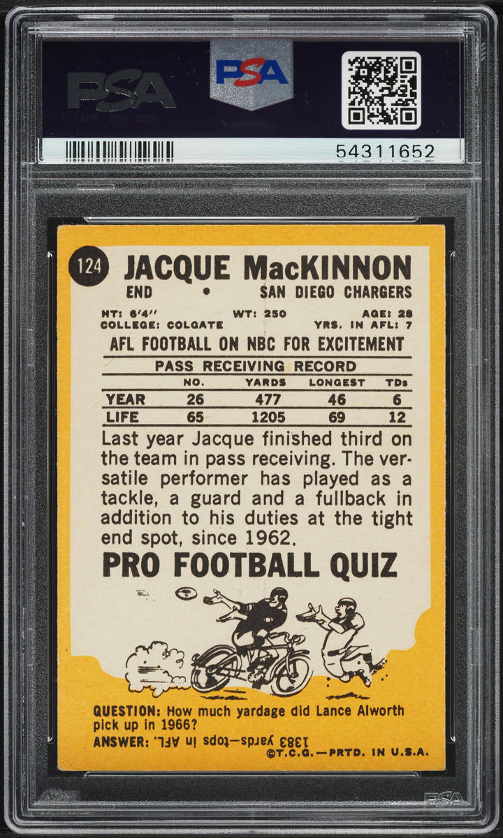 1967 Topps Football Jacque MacKinnon #124 PSA 5 EX