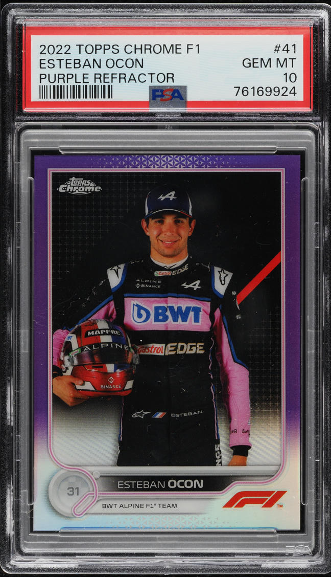 2022 Topps Chrome Formula 1 Purple Refractor Esteban Ocon /399 #41 PSA 10 GEM