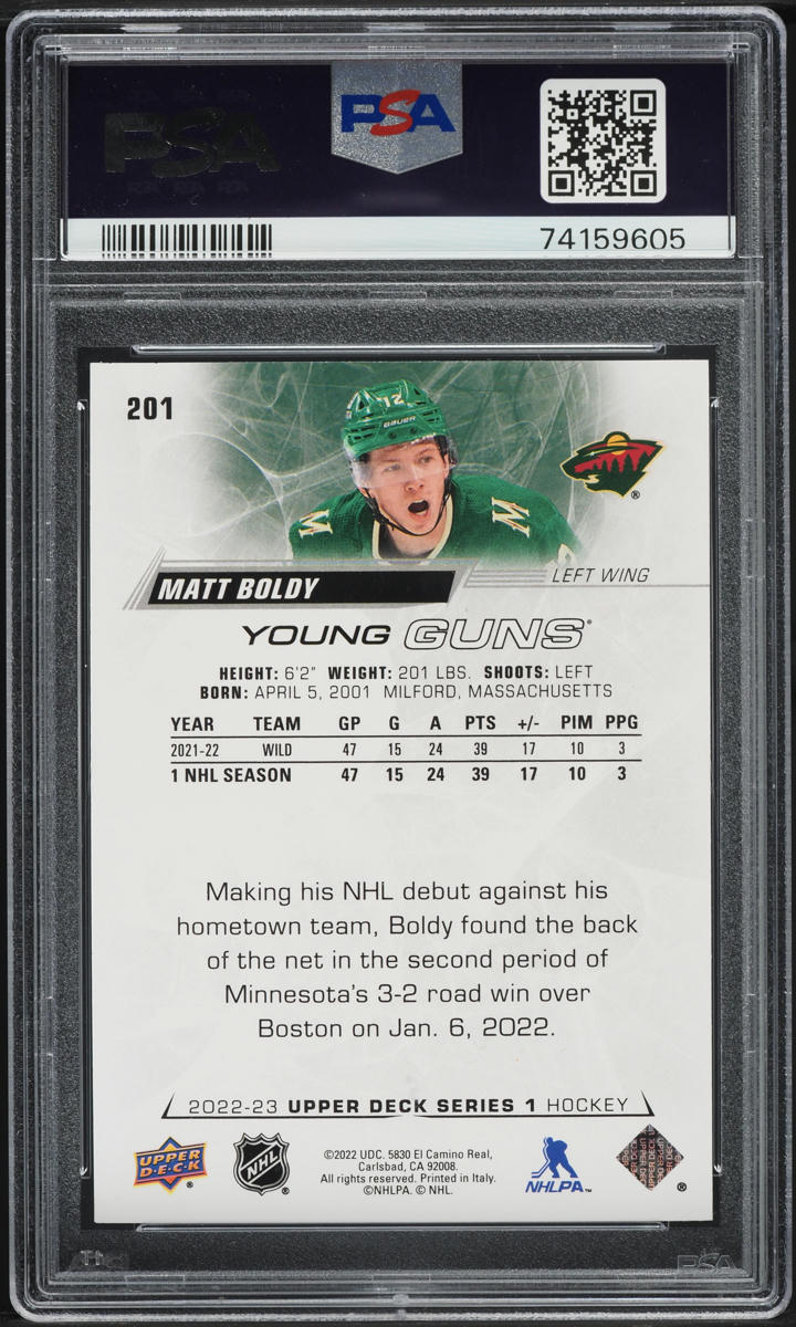 2022 Upper Deck Young Guns Matt Boldy ROOKIE #201 PSA 9 MINT