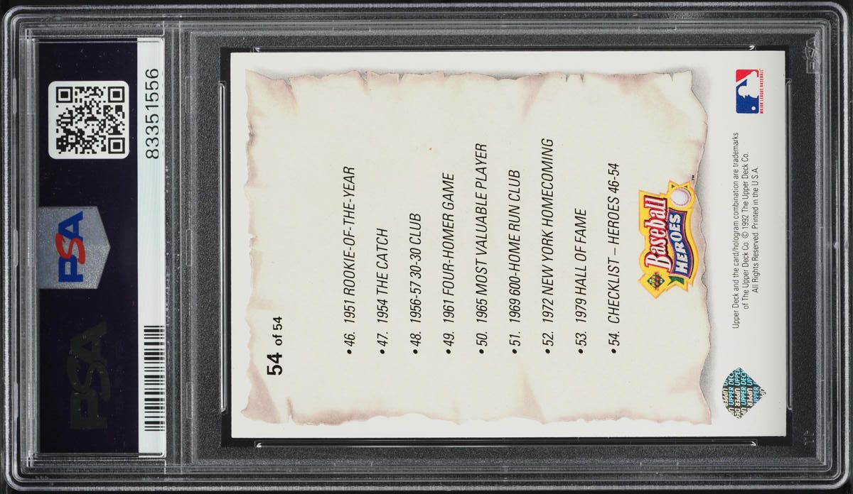 1993 Upper Deck Heroes Willie Mays Checklist Willie Mays #54 PSA 10 GEM MINT