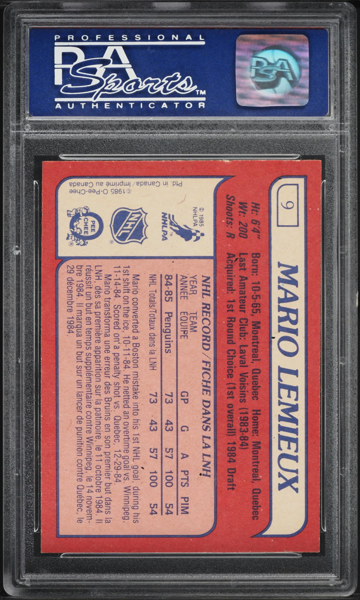 1985 O-Pee-Chee Hockey Mario Lemieux ROOKIE #9 PSA 8 NM-MT