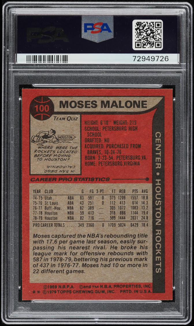 1979 Topps Basketball Moses Malone #100 PSA 9 MINT