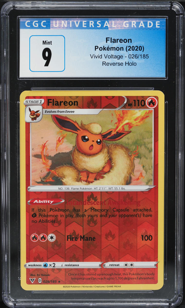 2020 Pokemon Sword & Shield Vivid Voltage Reverse Holo Flareon #26 CGC 9 MINT