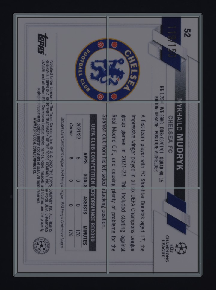 2022 Topps Chrome UEFA Blue Refractor Mykhailo Mudryk ROOKIE /150 #52 MBA AUTH