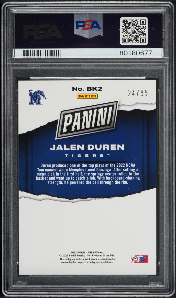 2022 Panini National Basketball Prospects Red Jalen Duren ROOKIE /99 #BK2 PSA 9