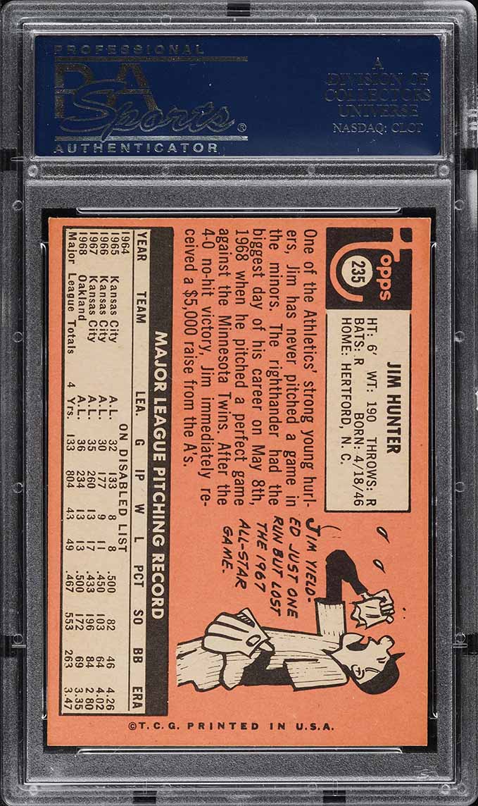 1969 Topps Catfish Hunter #235 PSA 7 NRMT