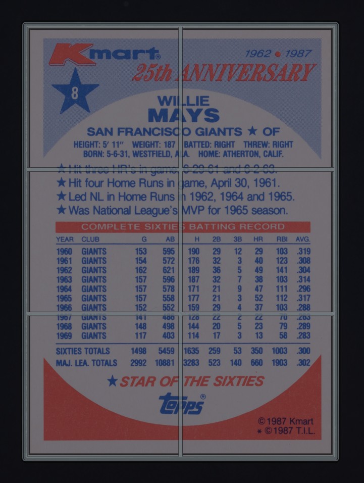 1987 Topps K-Mart Willie Mays #8 MBA AUTH