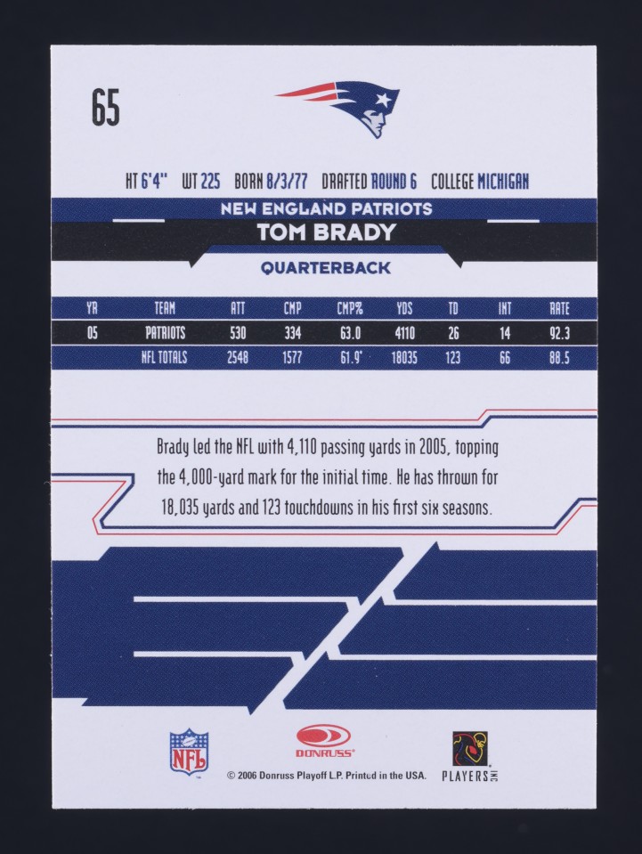 2006 Leaf Rookies & Stars Longevity Tom Brady #65 MBA AUTH