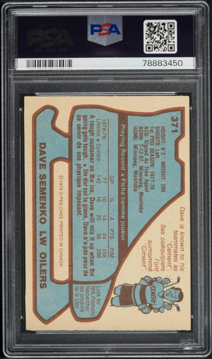1979 O-Pee-Chee Hockey Dave Semenko ROOKIE #371 PSA 8 NM-MT