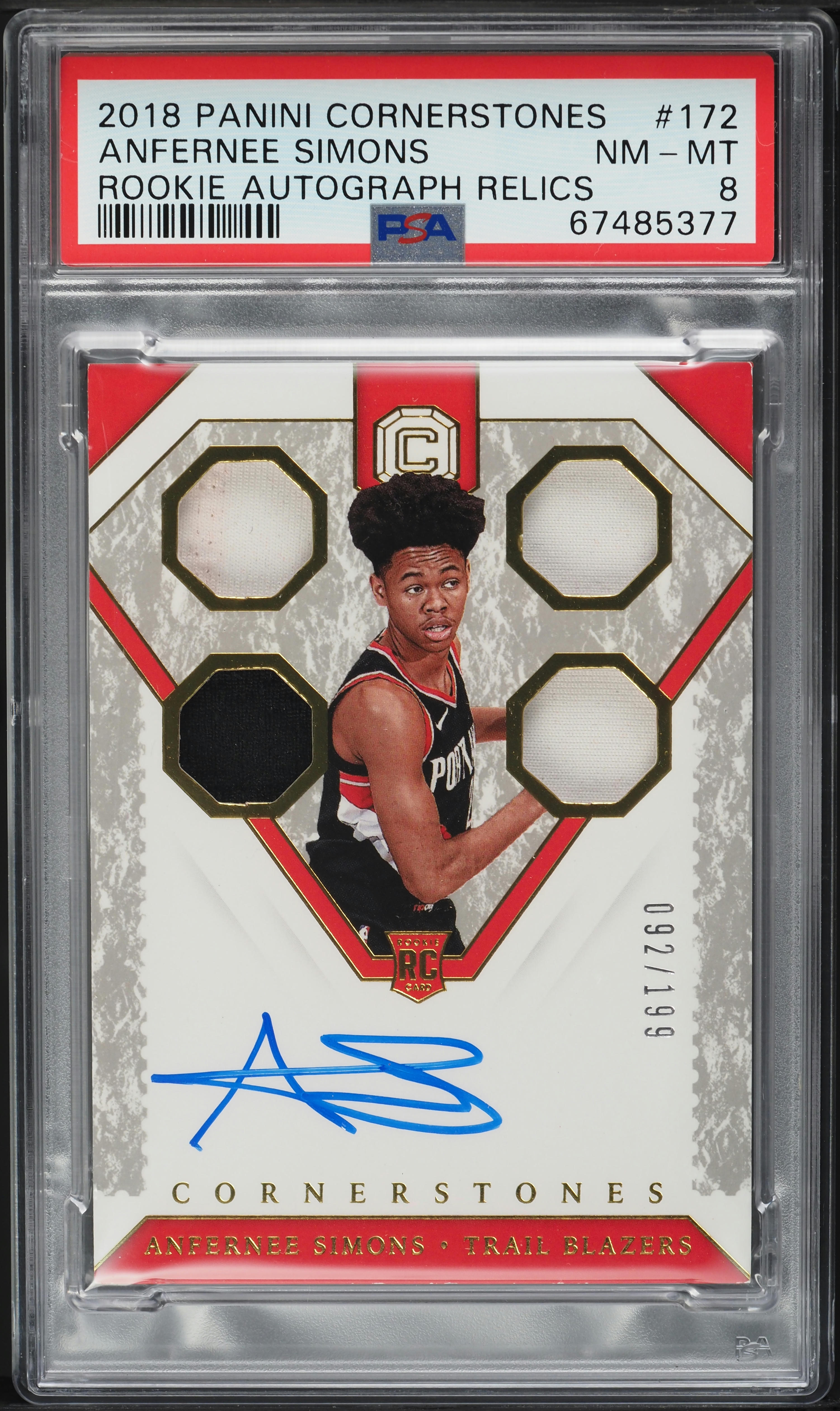 2018 Panini Cornerstones Anfernee Simons ROOKIE PATCH AUTO /199 2018 Panini Cornerstones Anfernee Simons ROOKIE PATCH AUTO /199