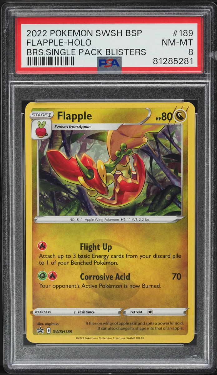 2022 Pokemon SWSH Black Star Promo Single Pack Blisters Flapple Holo #189 PSA 8
