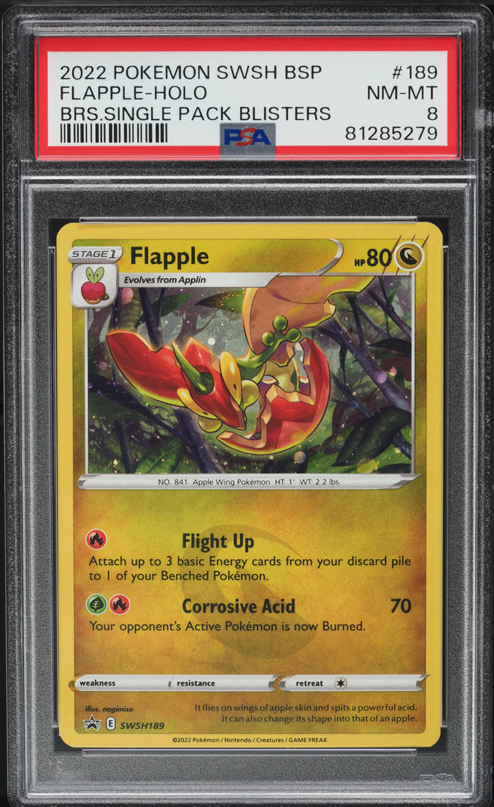 2022 Pokemon Swsh Black Star Promo Single Pack Blisters Flapple #189 PSA 8 NM-MT