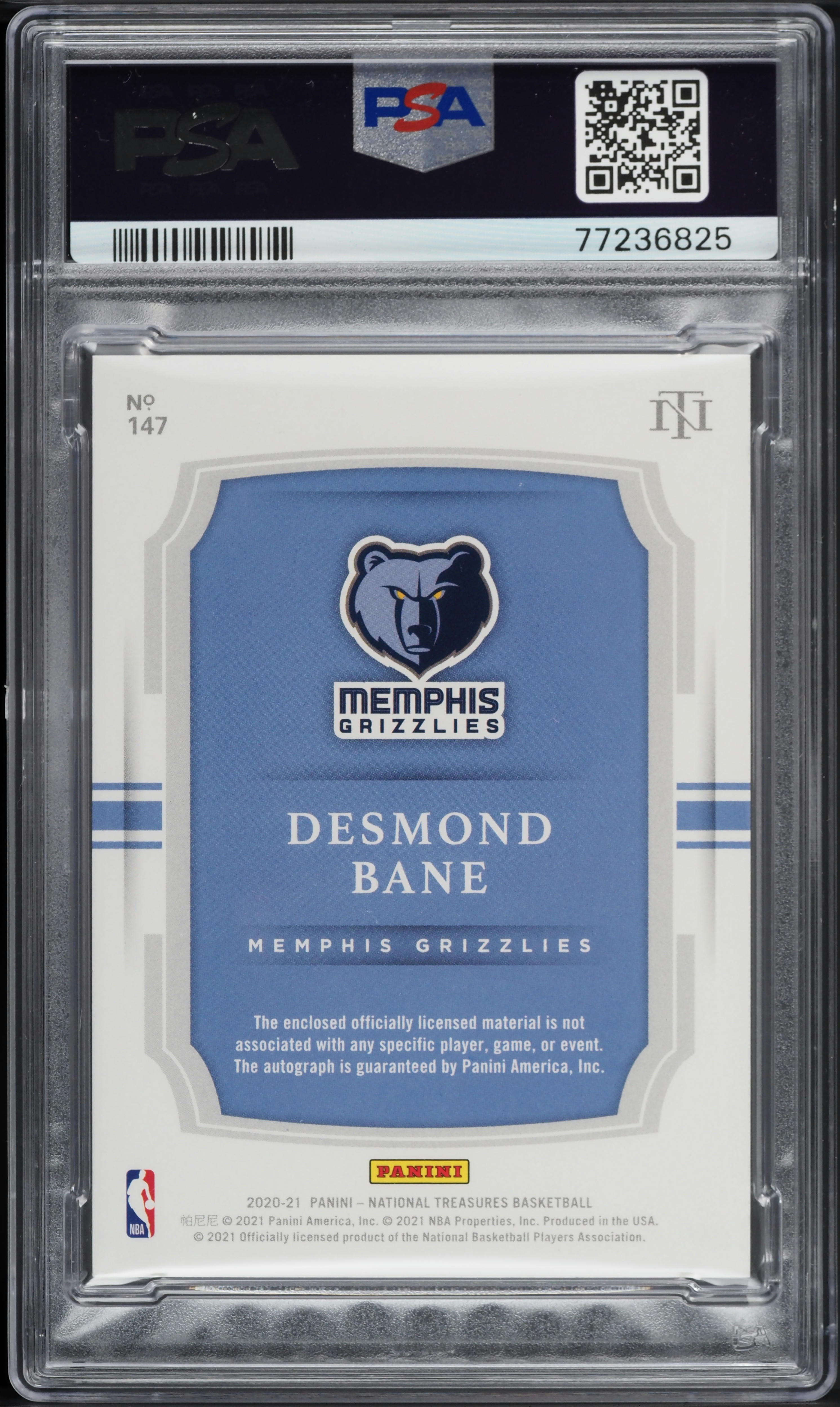 2020 National Treasures Desmond Bane ROOKIE PATCH AUTO DNA 10 /99
