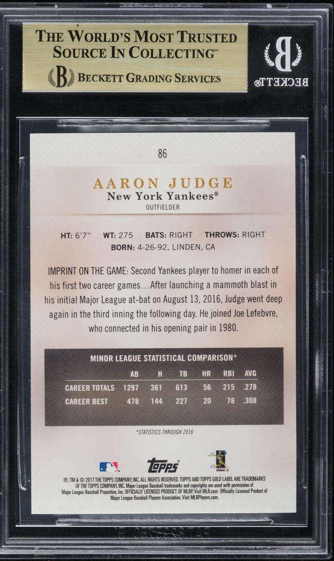 2017 Topps Gold Label Class 3 Aaron Judge ROOKIE #86 BGS 9.5 GEM MINT