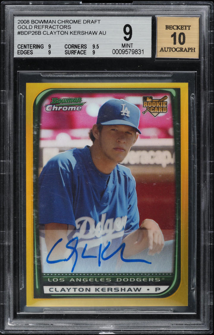 2008 Bowman Chrome Gold Refractor Clayton Kershaw ROOKIE AUTO /50 BGS 9 MINT