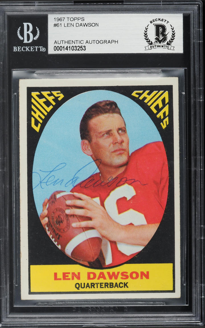 1967 Topps Football Len Dawson AUTO #61 BAS BGS AUTH