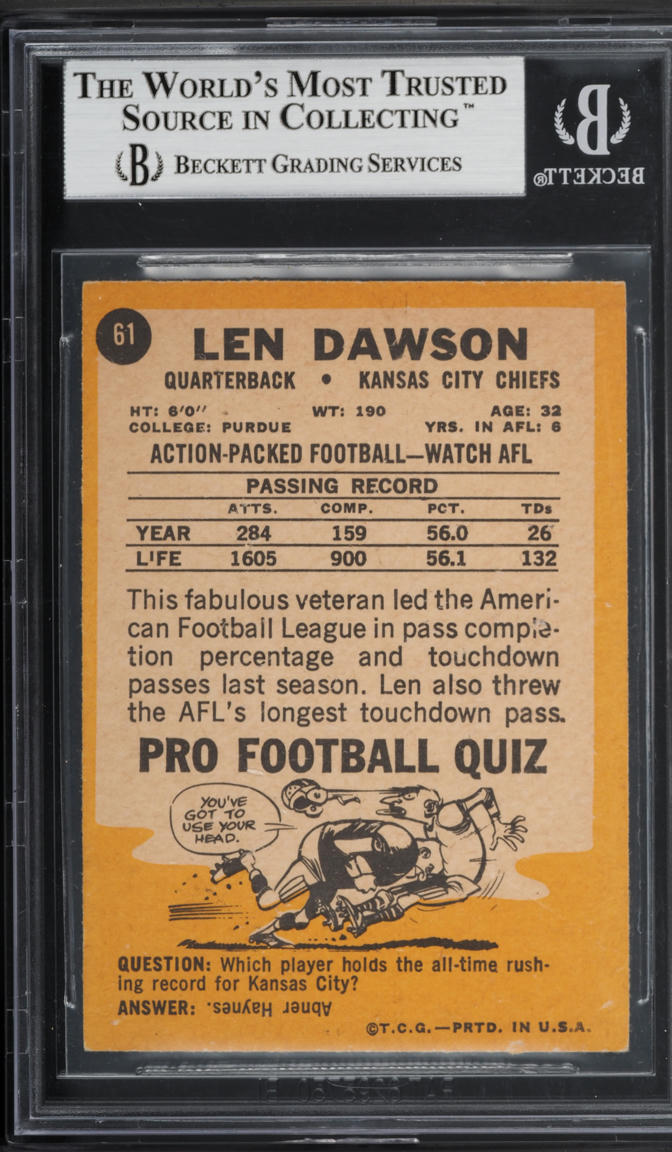 1967 Topps Football Len Dawson AUTO #61 BAS BGS AUTH