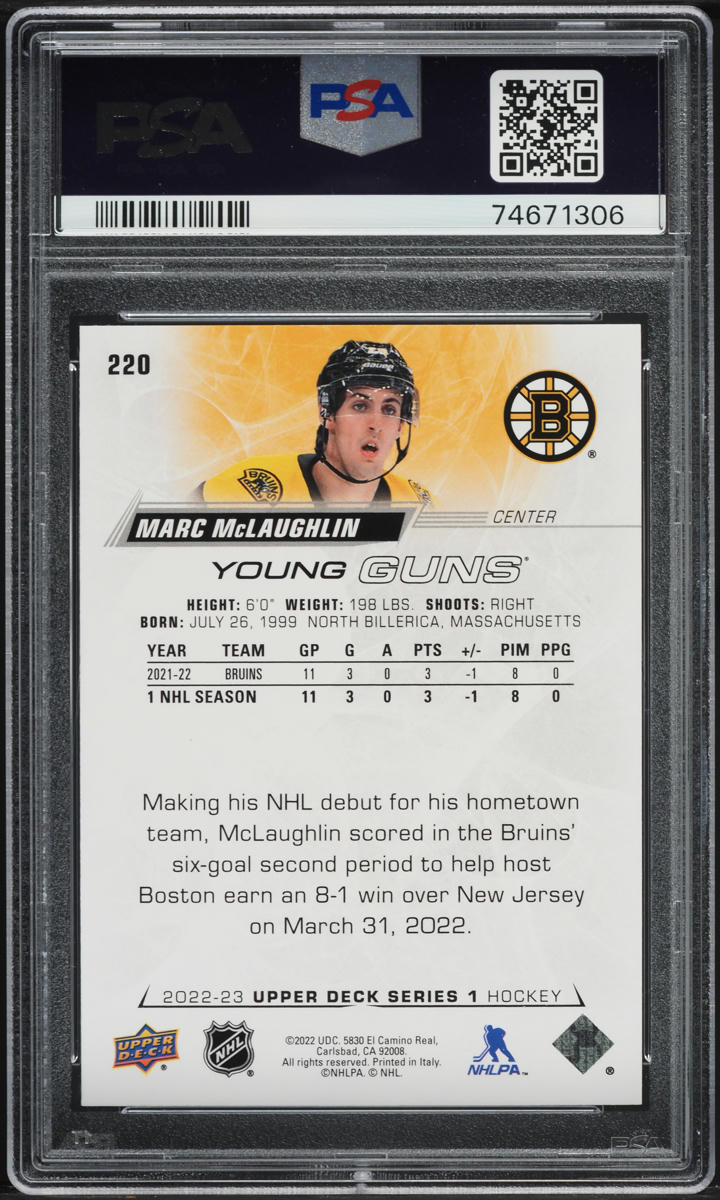 2022 Upper Deck Young Guns Marc McLaughlin ROOKIE #220 PSA 10 GEM MINT