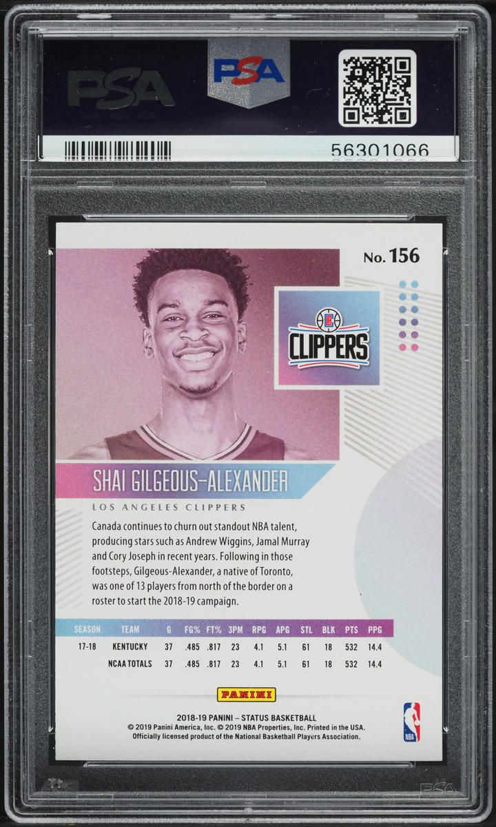 2018 Panini Status Blue Shai Gilgeous-Alexander ROOKIE #156 PSA 10 GEM MINT