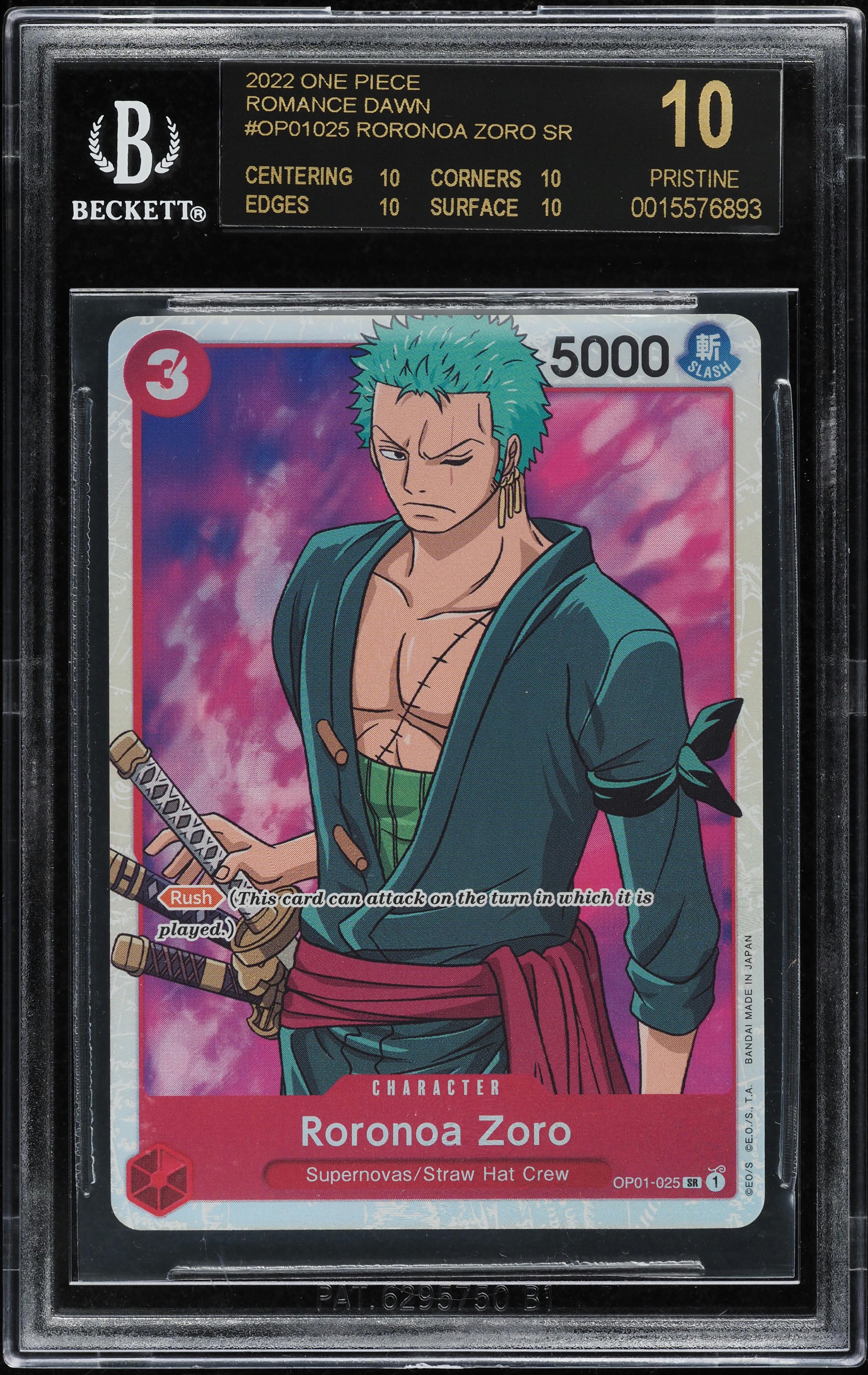 ZALEM② 分割　BGS10 ブラックラベル　ロロノア・ゾロ 2022 One Piece Romance Dawn Roronoa Zoro #OP01-025 BGS 10 PRISTINE