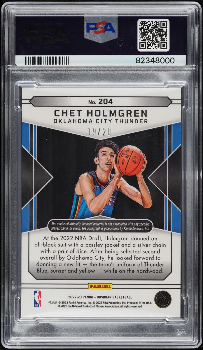 2022 Panini Obsidian Green Flood Chet Holmgren RC PATCH AUTO DNA 10 /20 PSA 9