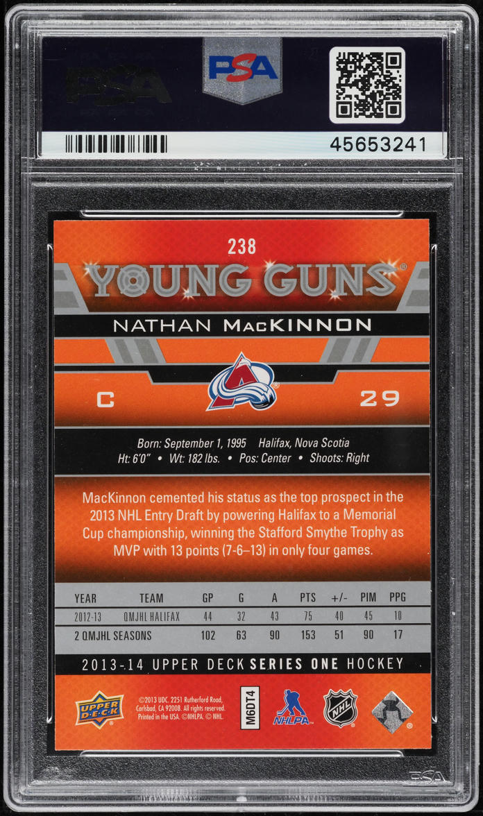 2013 Upper Deck Young Guns Nathan MacKinnon ROOKIE #238 PSA 10 GEM MINT