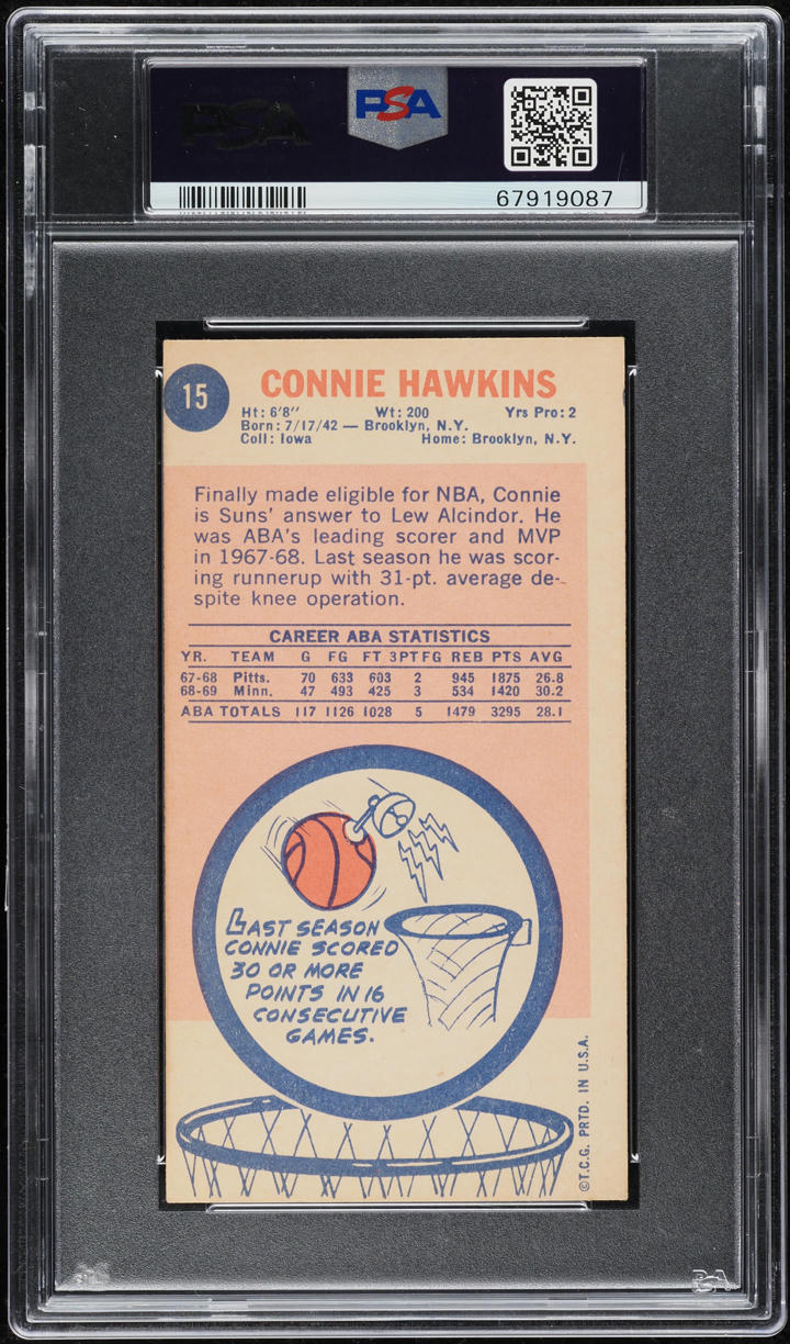 1969 Topps Basketball Connie Hawkins ROOKIE #15 PSA 5(mc) EX