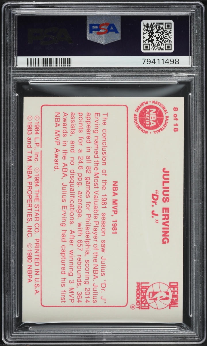 1984 Star Basketball Julius Erving #8 PSA 9 MINT
