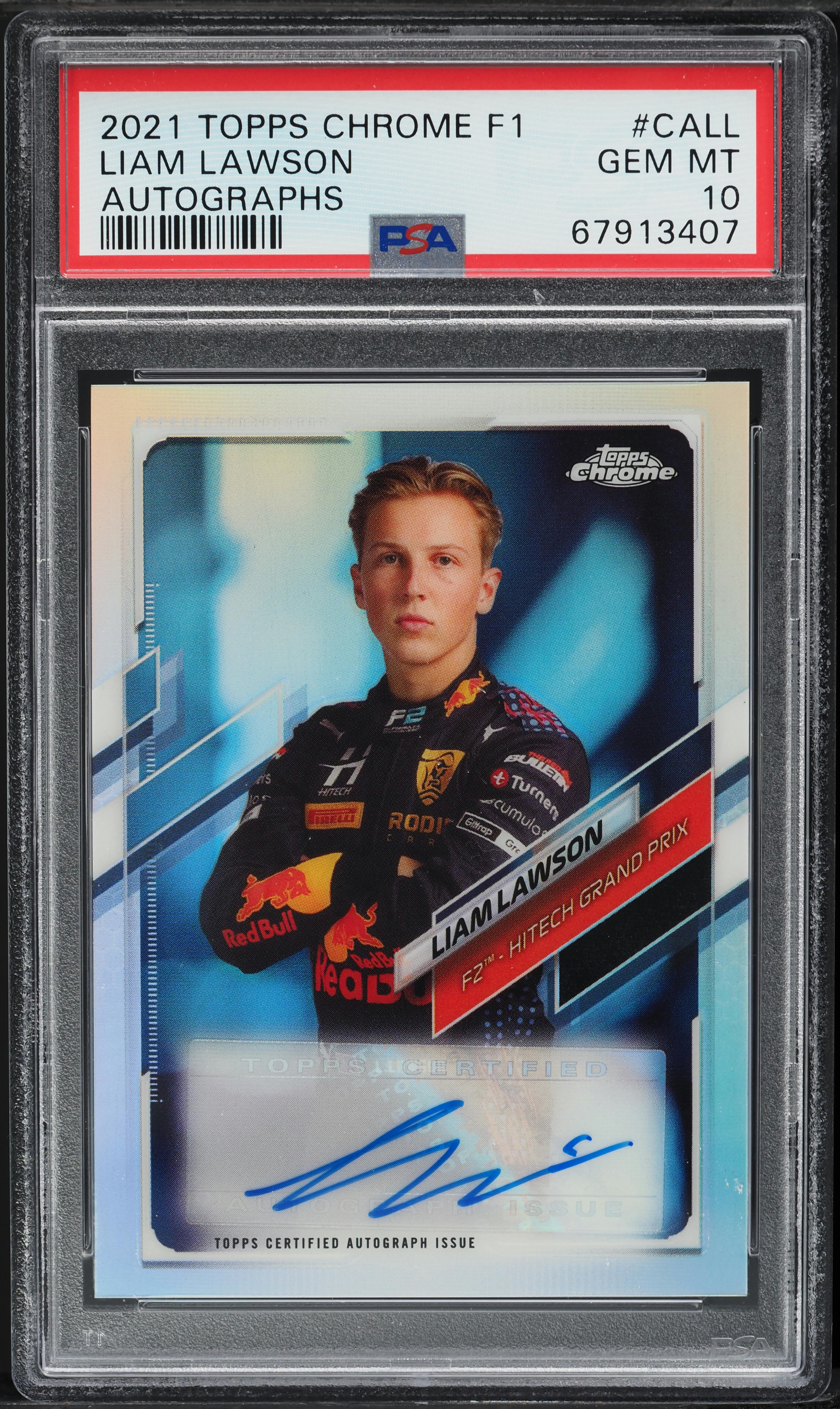 2021 Topps Chrome Formula 1 F1 Liam Lawson AUTO /391 #CA-LL PSA 10